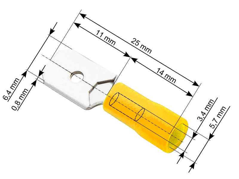 Szigetelt hím lapos saru 6,3 × 0,8 mm, sárga, 4–6 mm? 43-036-