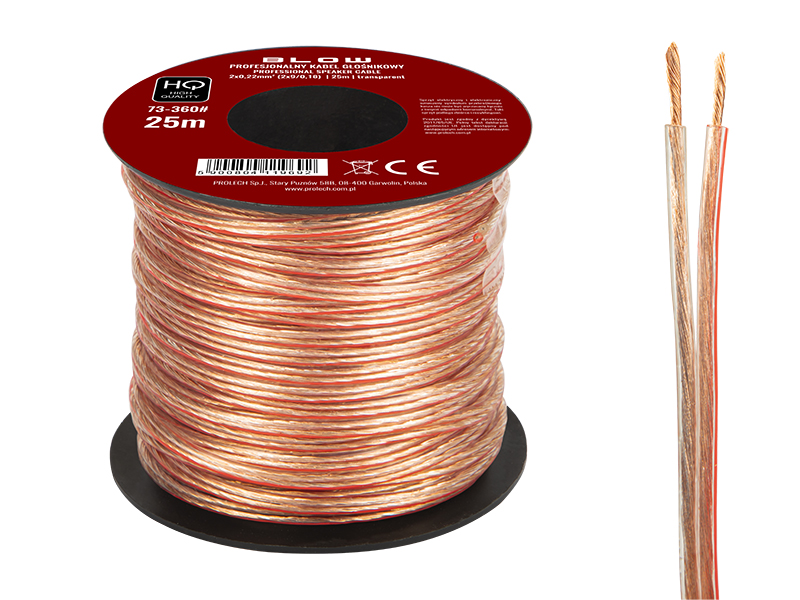 Hangszóró kábel 2 × 0,22 mm átlátszó 25 m 73-360-