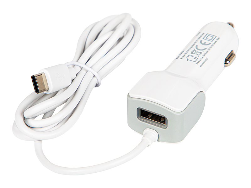 USB-C + USB autós töltő 12 V–24 V, 5 V / 2,1 A 75-729-