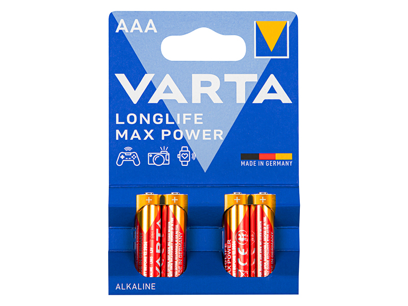 Varta Longlife Max Power AAA alkáli elem LR03 1,5 V, 4 db 82-668-
