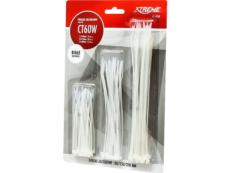 Fehér nejlon kábelkötegelő készlet 2,5 és 3,5 mm, 60 db 41-405-