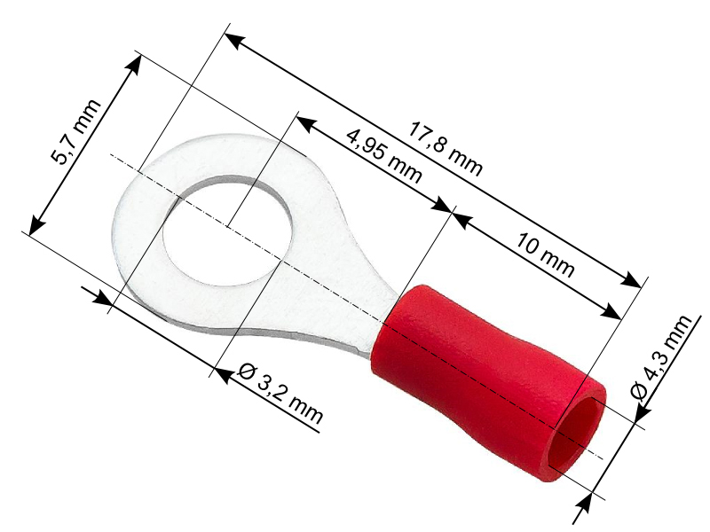 Szigetelt gyűrűs kábelsaru 3,2/4,3 mm 43-009-