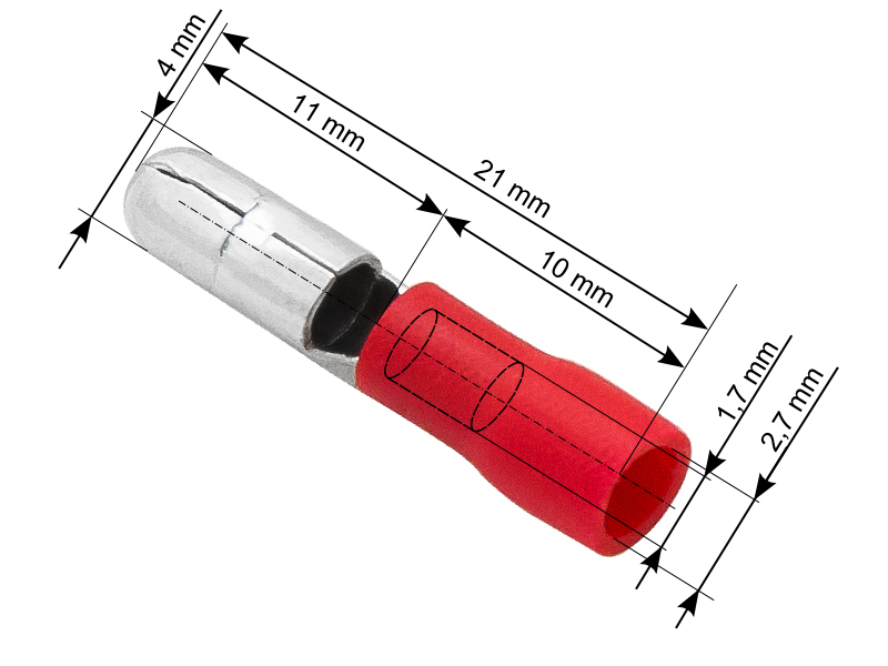 Piros szigetelt érvéghüvely 4 mm, 21 mm 43-044-