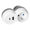 Hálózati aljzat elosztó 2P+E USB-A+C töltővel, fehér-szürke