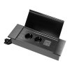 Süllyesztett bútorcsatlakozó lapos marott széllel, billenőfedéllel, USB töltővel és 1,5 m-es kábellel, 2x2P+E (Schuko), 2xUSB (A+C típus; 3,6A), fekete