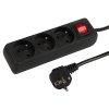 PR-370WSP földelt hálózati hosszabbító 3 aljzattal+kikapcsolóval, 2m, fekete, 3x1,5mm