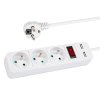 Hálózati hosszabbító PR-370WSP/USB 3-aljzat+USB földeléssel+kapcsoló 1,5m FEHÉR 3x1,5mm