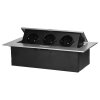 Recessed furniture socket with flat edge, 3x2P+E (Schuko), silver