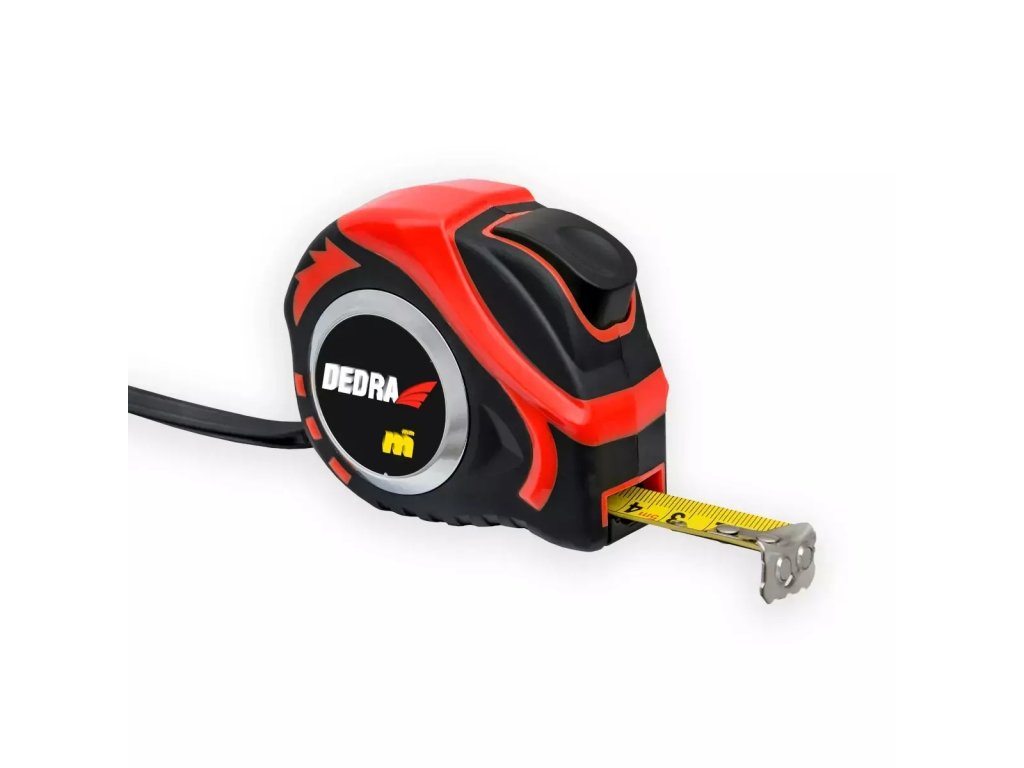 Ruletă 8m/25mm, roșie, autoblocantă, magnet, bandă dublu-laterala, carcasă cauciucată, nailon, blister M891P