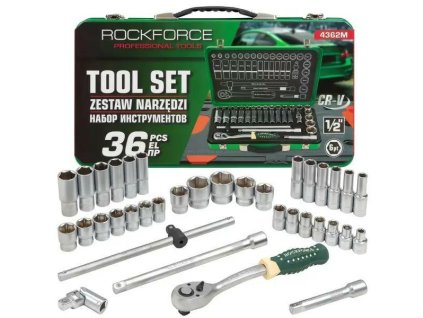 ROCKFORCE Set de Unelte cu Găuri 1/2" 36 piese cu adaptoare și accesorii