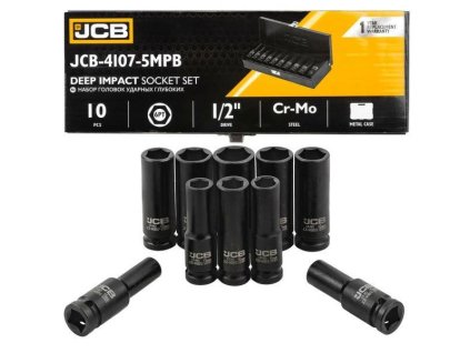 JCB Set de adaptoruri de impact adânci 1/2" Cr-Mo 6 colțuri 10 bucăți