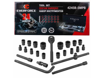 EVERFORCE Set de unelte 1/2" 6-puncte 8-32mm 24 ELEMENTE + CUTIE