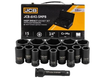 JCB Set de capete pentru impact adânci 3/4" Cr-Mo hexagonale 14 Piese