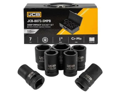 JCB Set de capete de impact adânci 1" Cr-Mo 6-ungulate 7 bucăți 24-46