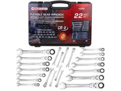 FORCEKRAFT Set de chei cu clichet și cap plat 22 buc 8-32mm