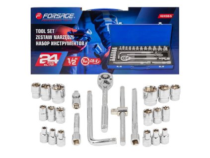 Set de extensii racord 24 piese 1/2" cu cutie