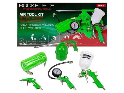 ROCKFORCE Set de unelte PNEUMATICE 5 în 1 pentru COMPRESOR cu 5 ELEMENTE