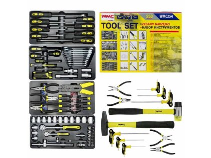 Set Complet de Unelte WMC - 253 Piese, Chei, Adaptori, Clești, Ciocane