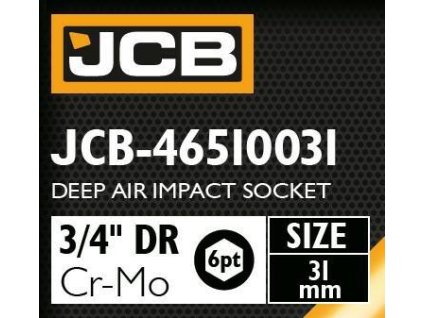 Cap de dublu cu impact JCB 3/4" Cr-Mo 6 colțuri 31mm cheie pentru piulițe