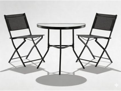 Set de mobilier pentru balcon - masă semicirculară + 2 scaune pliabile - negru *7132