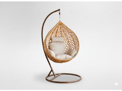 Fotoliu vis-a-vis mare cu perne bej, cadru maro *0179