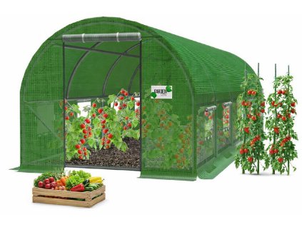 Tunel de grădină din folie, 5 segmente, verde, 8 x 3 x 2 m *5620