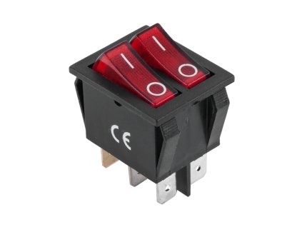 Comutator basculant 230V roșu dublu 6 pini PRK0049