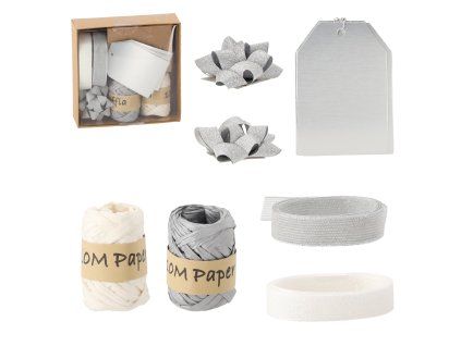 SET DE ÎMPĂRTEȘIRE A CADOURILOR DE CRĂCIUN - ARGINTIE / ALBĂ 11 ELEMENTE *7588