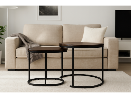 Mese de cafea în două piese, rotundă și ovală, maro *1988