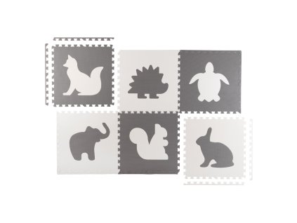 Puzzle spumă pentru podea alb și gri animale 6 bucăți 7491