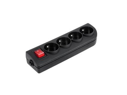 Priză de rețea 4x 230V neagră cu comutator GN-40W-2
