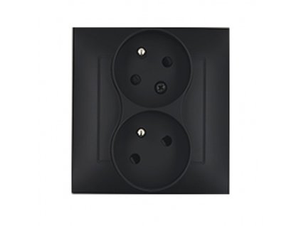 Priză 250 V Simon 54 dublă înclinată cu obturatoare negru mat