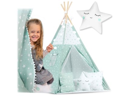 Cort teepee turcoaz cu stele