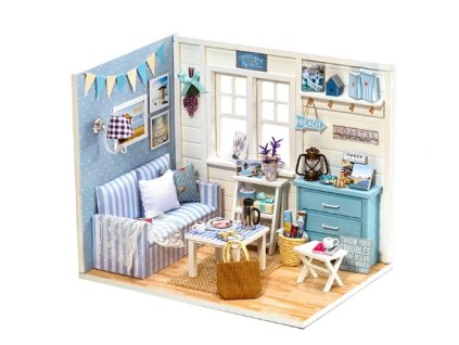 Casă de păpuși din lemn living LED model DIY 3016