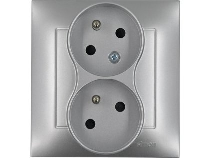 Priză dublă înclinată 250 V Simon 54 cu obloane argintie