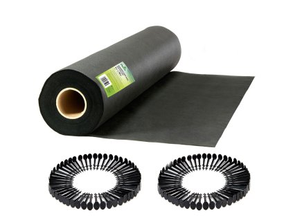 Agrotextilă de grădină 1 m x 75 m + 100 țăruși Plonos - neagră