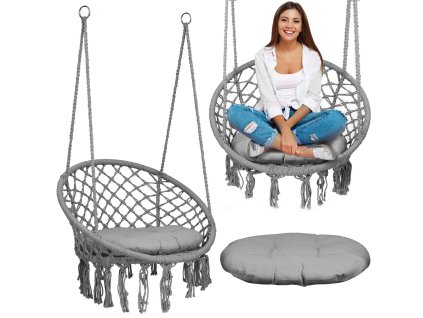 Scaun suspendat BOHO gri + pernă