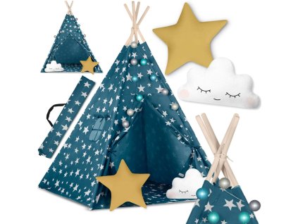 Cort teepee pentru copii Tepee cu lumini Nukido - albastru