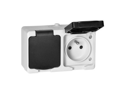 Priză dublă AQUATIC MINI IP54 2x2P+E, alb/negru