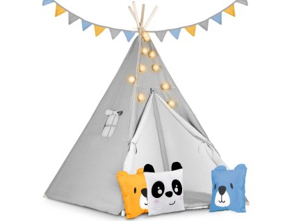 Cort tip teepee pentru copii cu lumini Nukido - gri