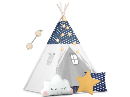 Cort tip teepee pentru copii cu lumini Nukido - albastru închis