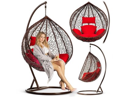 Scaun de grădină suspendat Hawana maro + perne roșii Sofotel