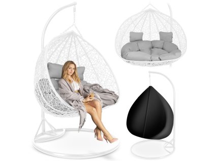 Scaun suspendat de grădină Hawana Duo alb + perne gri Sofotel