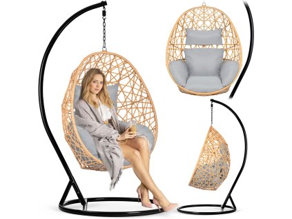 Scaun de grădină suspendat Sabana maro deschis + perne gri Sofotel