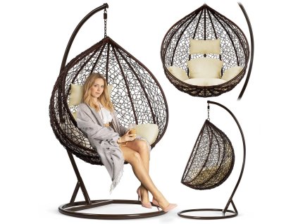 Scaun balansoar de grădină suspendat Havana maro + perne crem