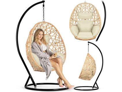 Scaun de grădină suspendat Sabana negru + perne bej Sofotel