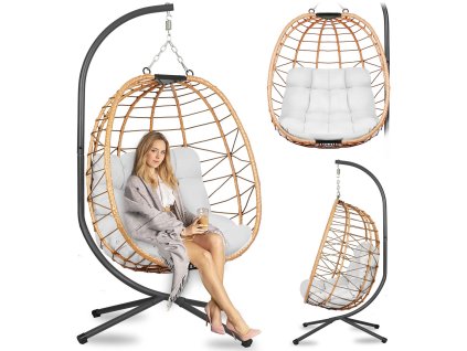 Scaun de grădină suspendat Tihuana maro + perne gri Sofotel