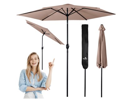 Umbrelă de grădină pliabilă cu 6 segmente 300 cm cu husă Plonos PL-884