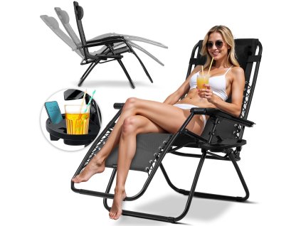 Șezlong pliabil de grădină cu pernă Sofotel ChillWell negru