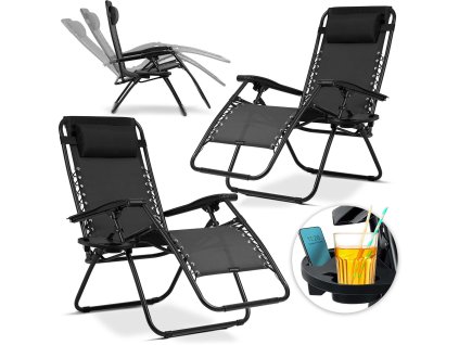Șezlong de grădină pliabil cu pernă Sofotel ChillWell set 2 bucăți negru